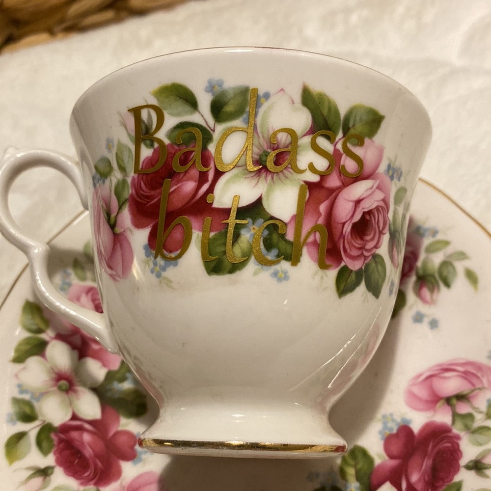 Vintage flower funny tea cup with plate